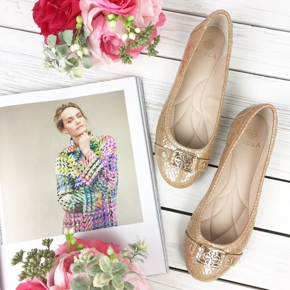 Isola Shoes - ISOLA Gold Metallic Snakeskin Leather Flats 6